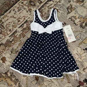 Stylish Navy Polka Dot Dress with Bow